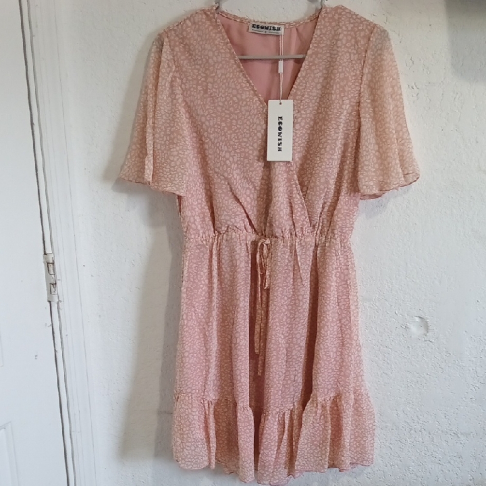 Wish Pink Ruffled Tie Front Sundress